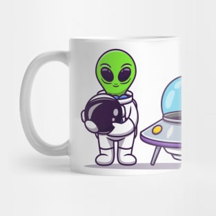 Cute Astronaut Alien Holding Helmet With Spaceship UFO Mug